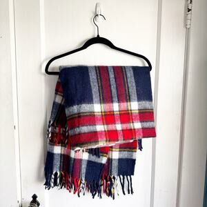 Vintage Faribo Faribault Mill Woolen Red Tartan Plaid Throw Blanket 55” x 56”